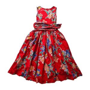 Vtg Barboglio Cristina Jan Red Floral Tropical Hawaiian Garden Party Dress S